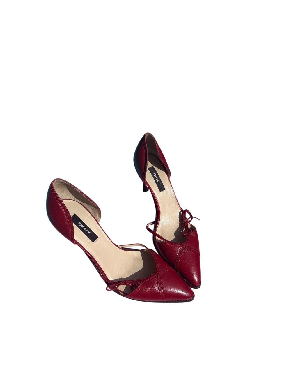 DKNY Vintage Y2K Red Leather D'Orsay Kitten Heel Bow Pumps Made in Italy READ